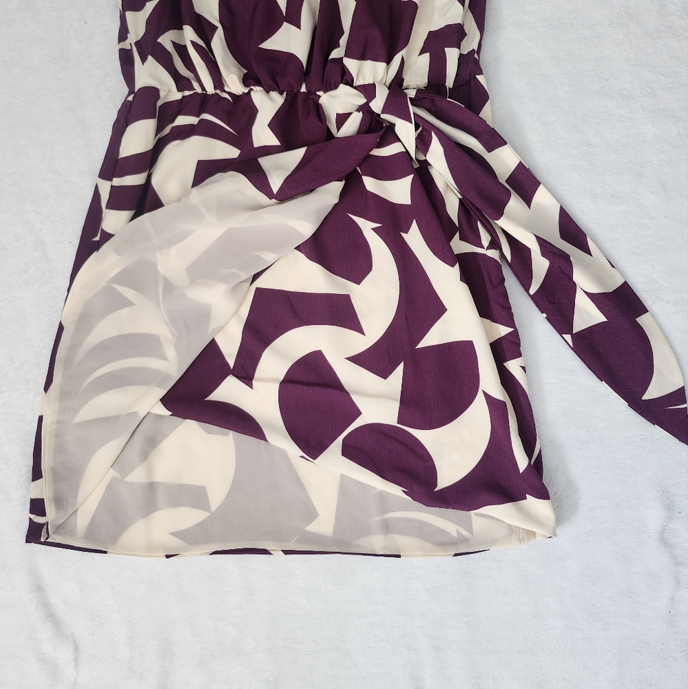 MANGO Purple Cream Abstract Print Lightweight Long Sleeve Mini Dress Medium NWT - Picture 8 of 15
